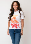 Anonymous Graphic Print with Sequin Detail T-Shirt, White and Coral