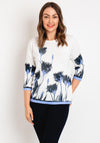 Natalia Collection Rhinestone Floral Sweater, Ocean Blue