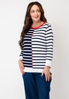 Anonymous Contrast Striped with Stitch Detail Top, Navy Multi