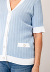 Anonymous Contrast Button Down Cardigan, Pale Blue