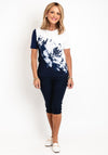 Anonymous Contrast Floral Rhinestone Top, Off White & Navy