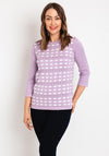Natalia Collection Round Neck Print Sweater, Lilac & White