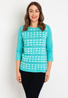 Natalia Collection Round Neck Print Sweater, Mint & White