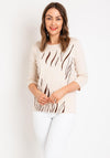Natalia Collection Rhinestone Print Sweater, Beige