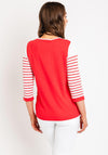 Natalia Collection Rhinestone Striped Sweater, Coral & Ivory