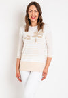 Natalia Collection Rhinestone Striped Sweater, Beige & Ivory