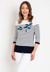 Natalia Collection Rhinestone Striped Sweater, Navy & Ivory