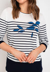 Natalia Collection Rhinestone Striped Sweater, Navy & Ivory