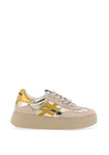 Another Trend Leather Mirror Effect Trainers, Linen & Gold