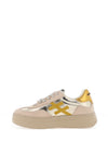 Another Trend Leather Mirror Effect Trainers, Linen & Gold