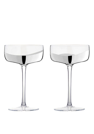 Anton Studio Designs Wave Set of 2 Champagne Saucers, Silver