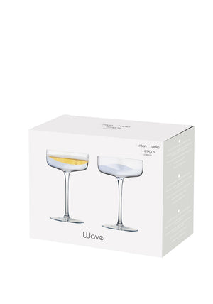 Anton Studio Designs Wave Set of 2 Champagne Saucers, Silver