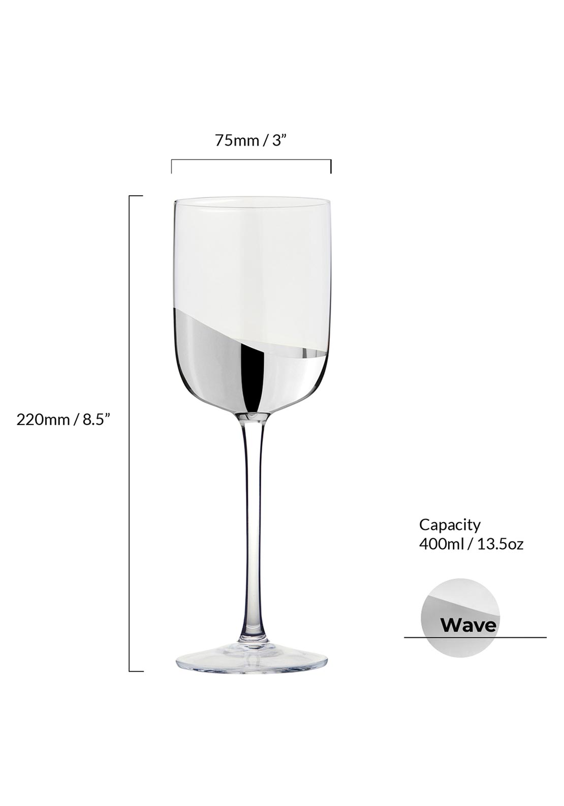 Anton Studio Designs Wave Set of 2 Wine Glasses, Silver