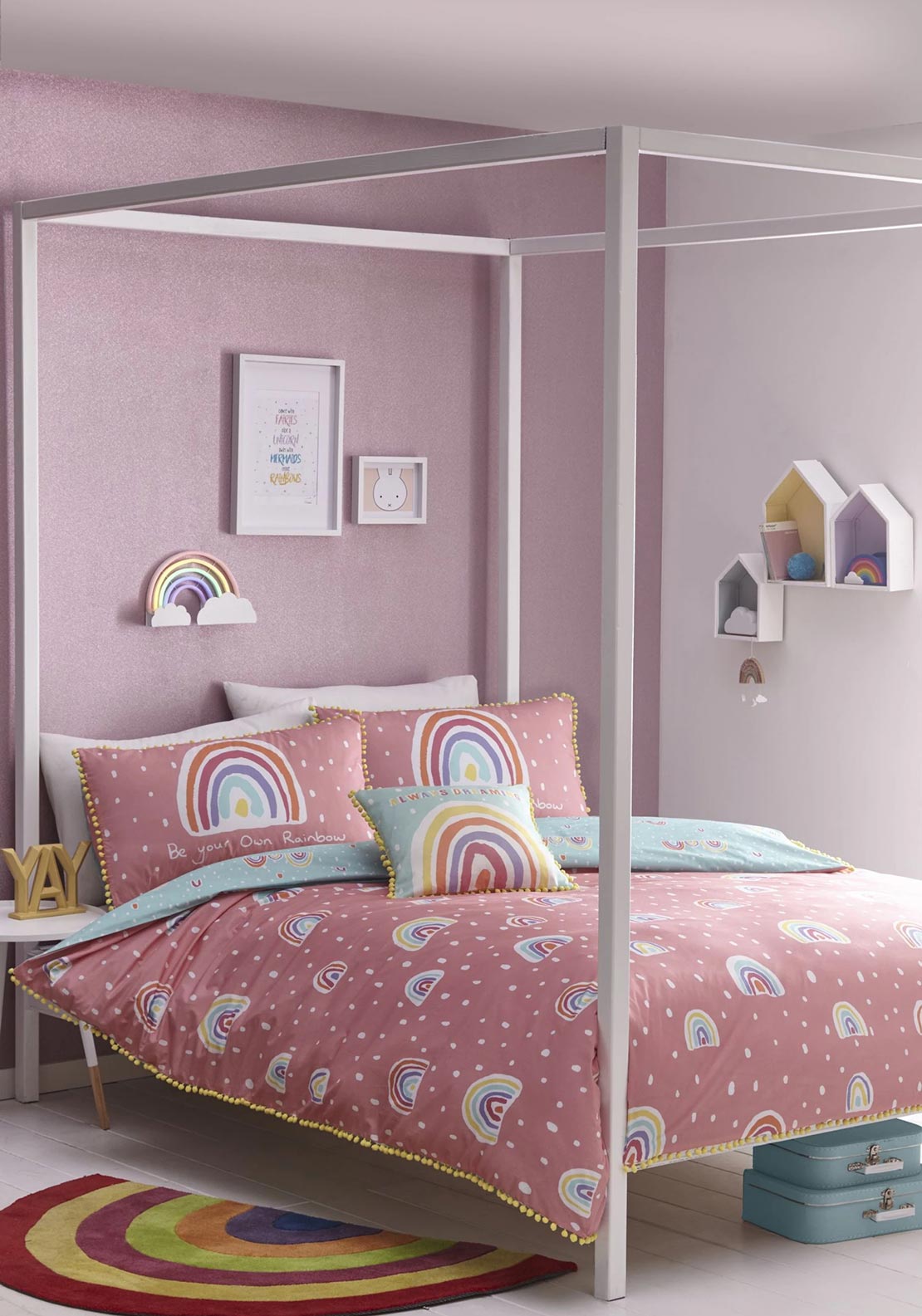 Appletree Rainbow Pom Duvet Cover Set, Pink Multi