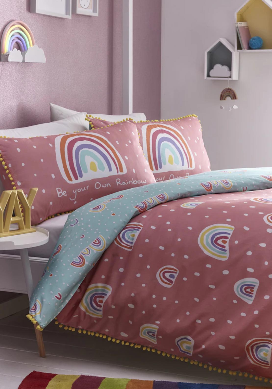Appletree Rainbow Pom Duvet Cover Set, Pink Multi