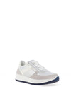 Ara Pebble Wide Fit Metallic Leather Side Zip Trainers, Silver & White