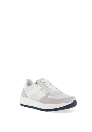 Ara Pebble Wide Fit Metallic Leather Side Zip Trainers, Silver & White