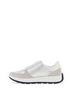 Ara Pebble Wide Fit Metallic Leather Side Zip Trainers, Silver & White