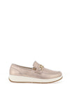 Ara Pebble Wide Fit Metallic Leather Slip On Loafers, Sand