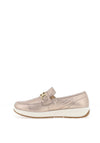 Ara Pebble Wide Fit Metallic Leather Slip On Loafers, Sand