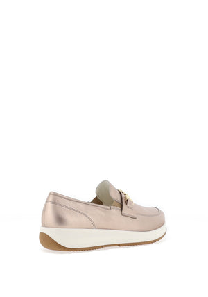 Ara Pebble Wide Fit Metallic Leather Slip On Loafers, Sand