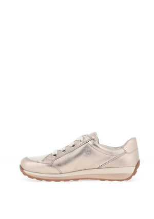 Ara Pebble Wide Fit Leather Side Zip Trainers, Sand
