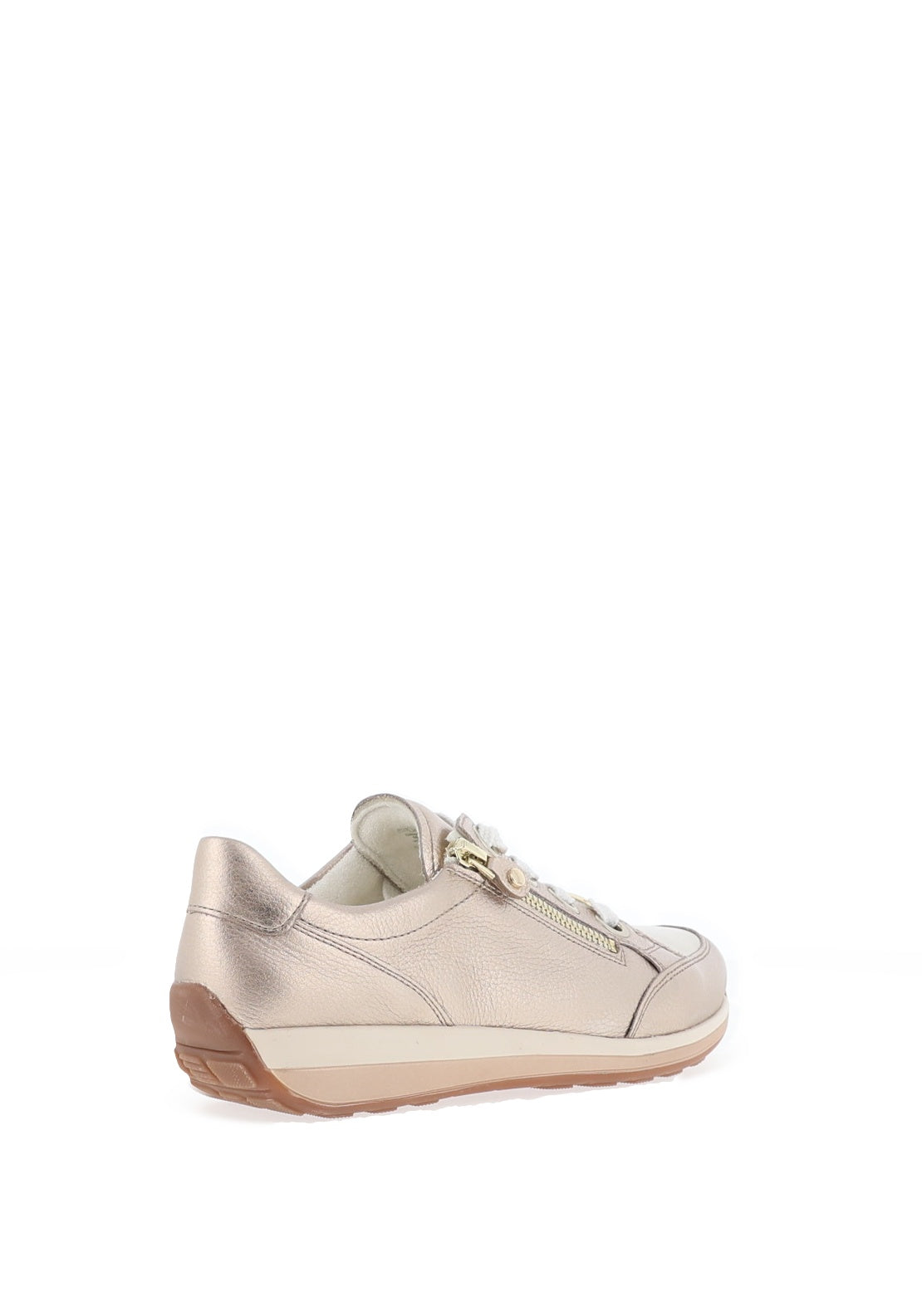 Ara Pebble Wide Fit Leather Side Zip Trainers, Sand