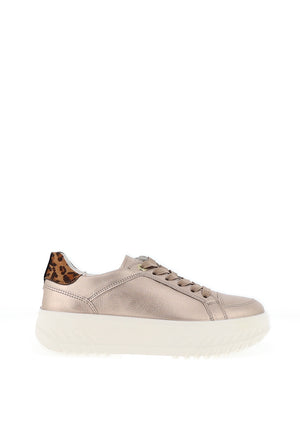 Ara Pebble Wide Fit Metallic Leather Platform Trainers, Sand