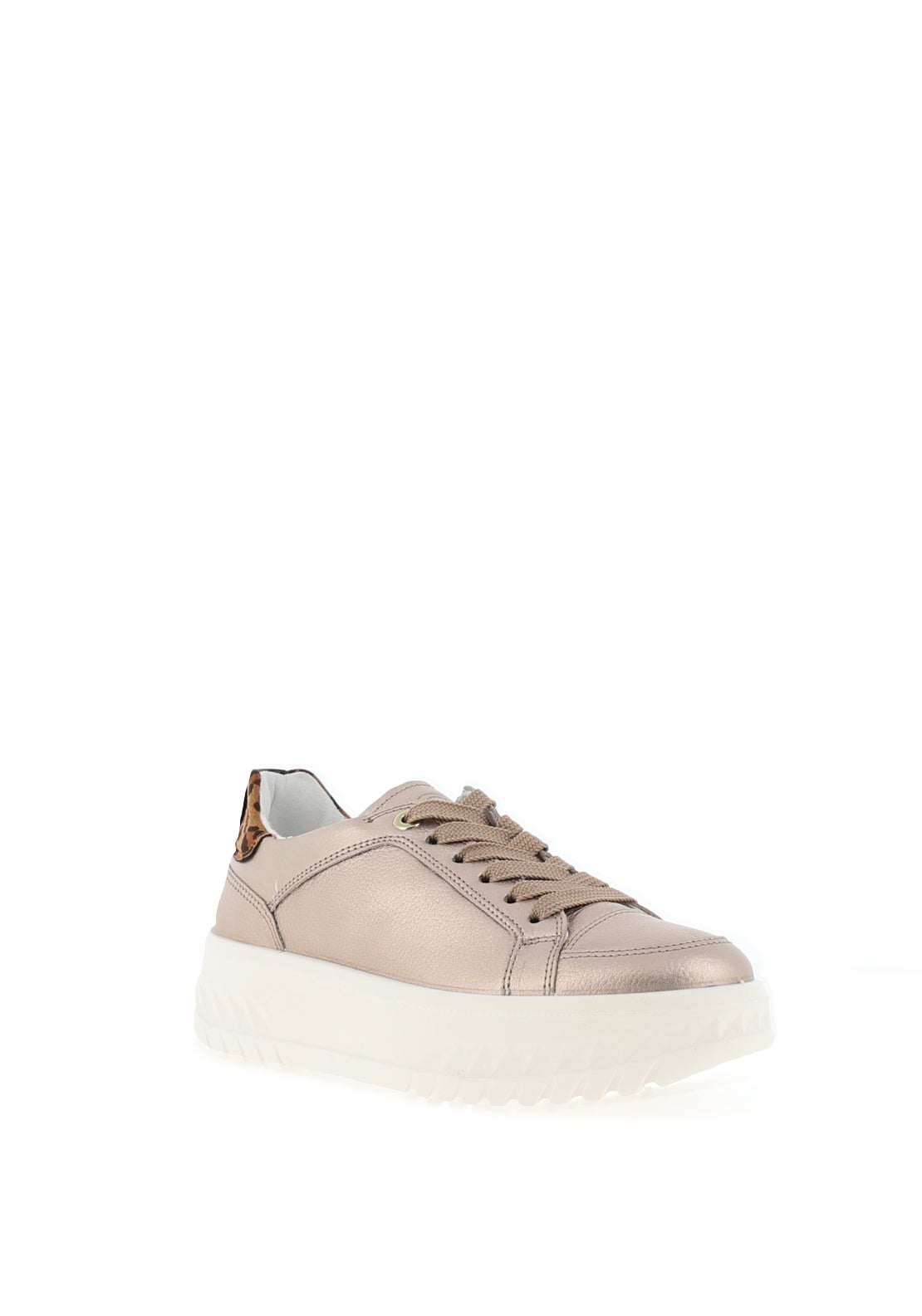 Ara Pebble Wide Fit Metallic Leather Platform Trainers, Sand
