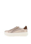 Ara Pebble Wide Fit Metallic Leather Platform Trainers, Sand