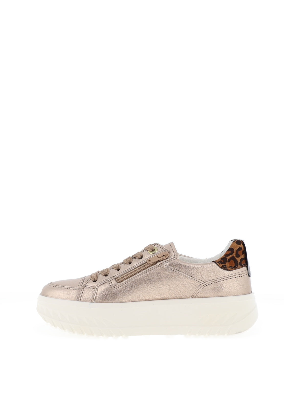 Ara Pebble Wide Fit Metallic Leather Platform Trainers, Sand