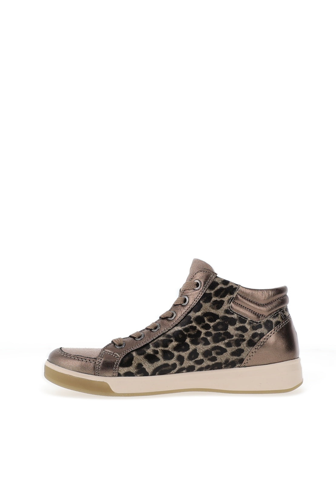 Ara Wide Fit Animal Print Leather Side Zip High Top Trainers, Grey