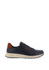 Ara Osaka 2.0 Leather Side Zip Trainers, Navy Blue & Tan