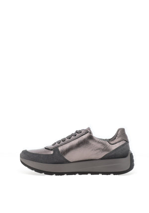 ARA LADIES Ara Pebble Wide Fit Metallic Leather Side Zip Trainers, Grey