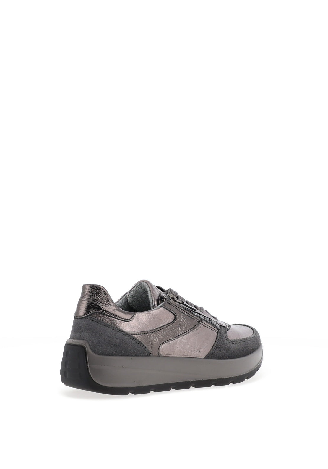 ARA LADIES Ara Pebble Wide Fit Metallic Leather Side Zip Trainers, Grey