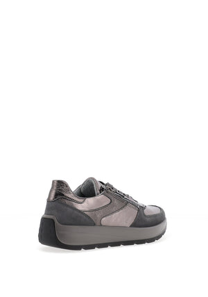 ARA LADIES Ara Pebble Wide Fit Metallic Leather Side Zip Trainers, Grey