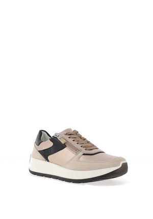 Ara Pebble Wide Fit Metallic Leather Side Zip Trainers, Sand Shell