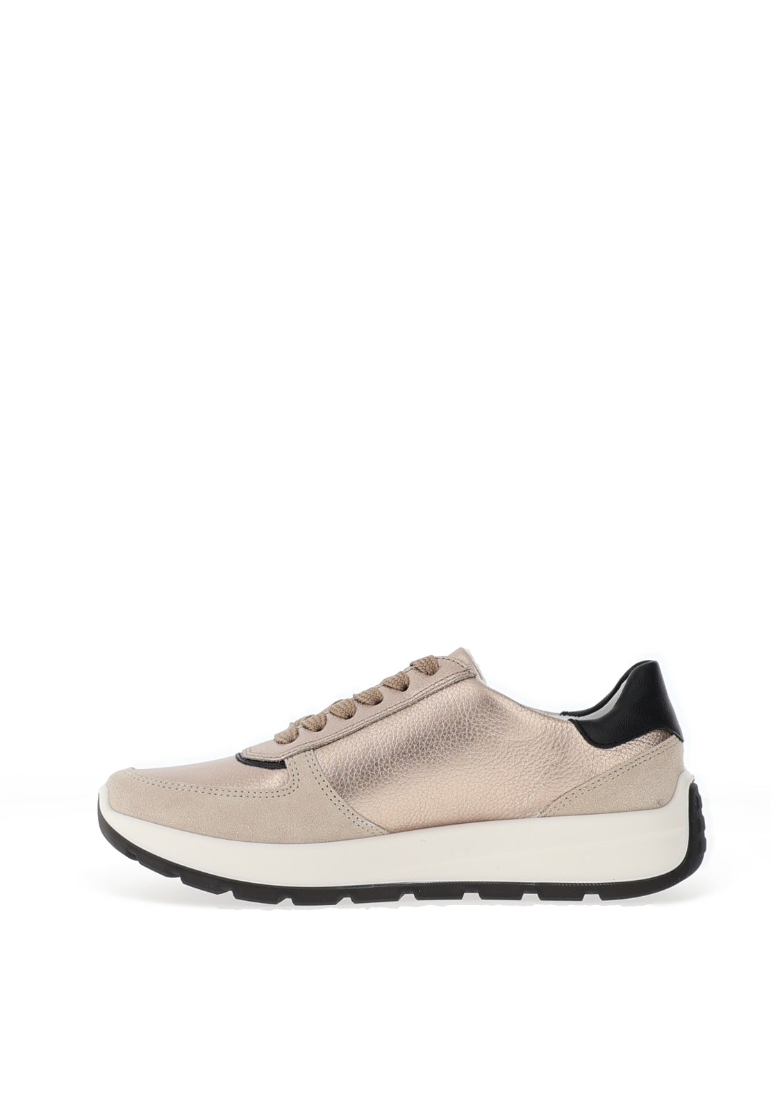 Ara Pebble Wide Fit Metallic Leather Side Zip Trainers, Sand Shell