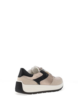 Ara Pebble Wide Fit Metallic Leather Side Zip Trainers, Sand Shell