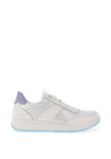 Ara Pebble Wide Fit Leather Metallic Snake Printed Trainers, White & Blue