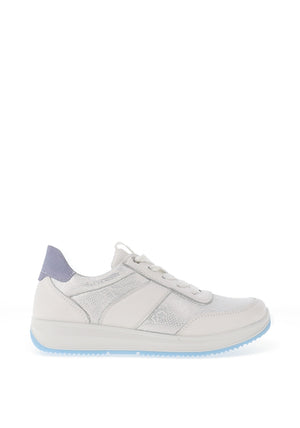 Ara Pebble Wide Fit Leather Metallic Snake Printed Trainers, White & Blue