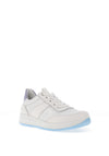 Ara Pebble Wide Fit Leather Metallic Snake Printed Trainers, White & Blue