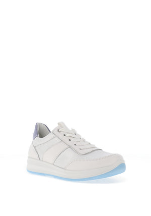 Ara Pebble Wide Fit Leather Metallic Snake Printed Trainers, White & Blue