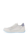 Ara Pebble Wide Fit Leather Metallic Snake Printed Trainers, White & Blue