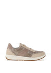 Ara Osaka Pebble Wide Fit Leather Metallic Snake Printed Trainers, Beige