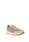 Ara Osaka Pebble Wide Fit Leather Metallic Snake Printed Trainers, Beige