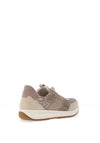 Ara Osaka Pebble Wide Fit Leather Metallic Snake Printed Trainers, Beige