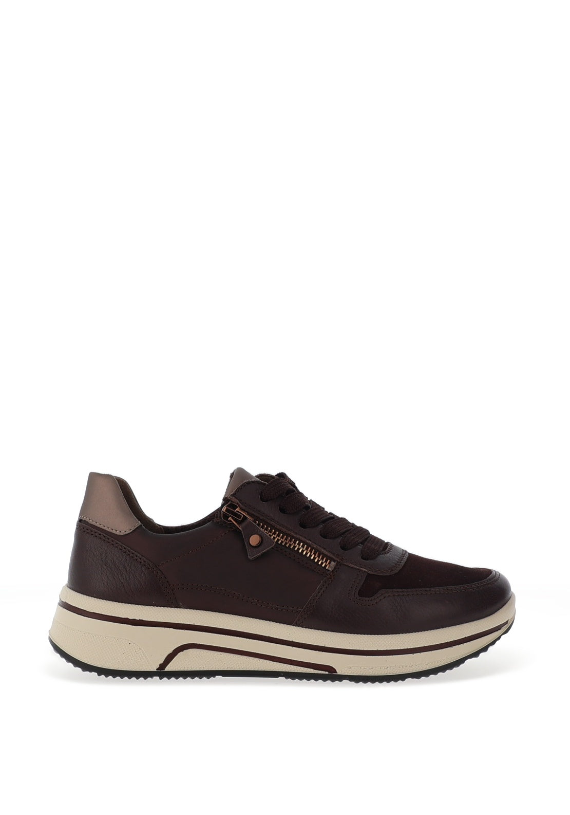 Ara Wide Fit Leather Side Zip Platform Trainers, Amarone Moon