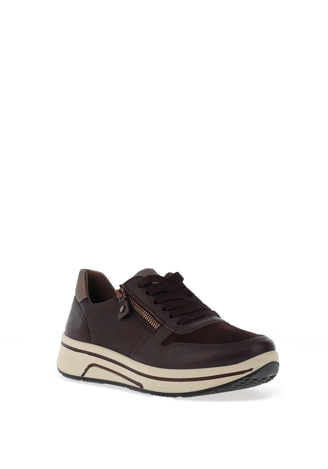 Ara Wide Fit Leather Side Zip Platform Trainers, Amarone Moon