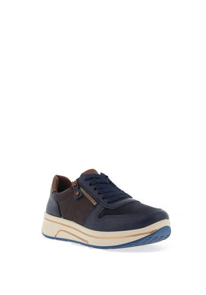 Ara Wide Fit Leather Side Zip Platform Trainers, Navy and Bronze